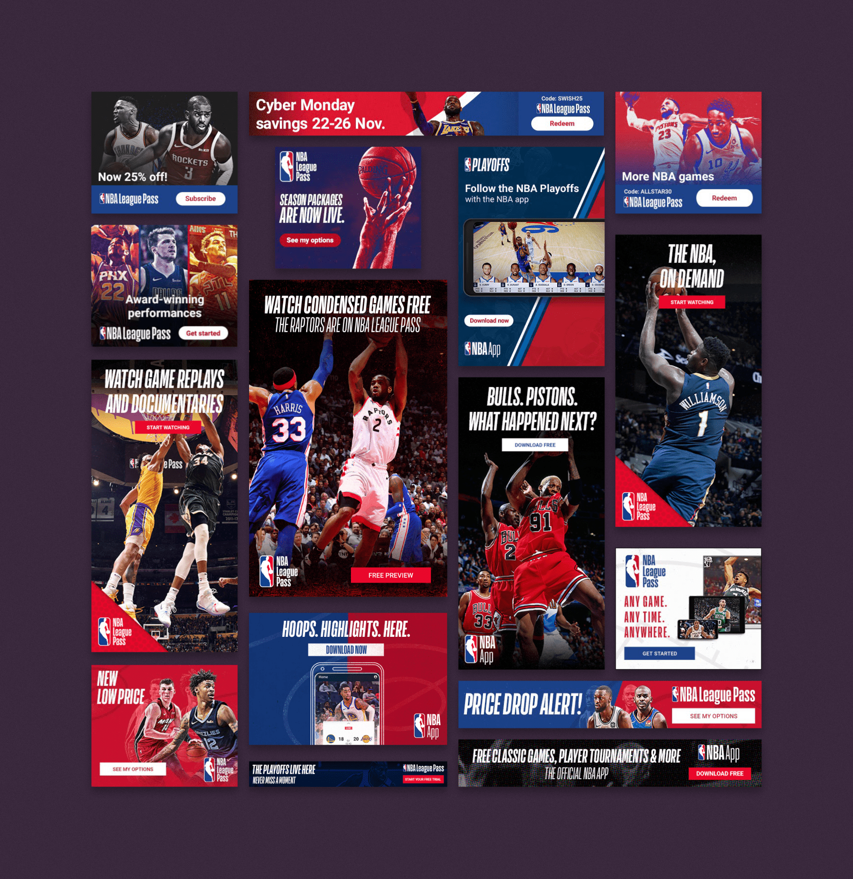 Selection of banners created to promote NBA League Pass