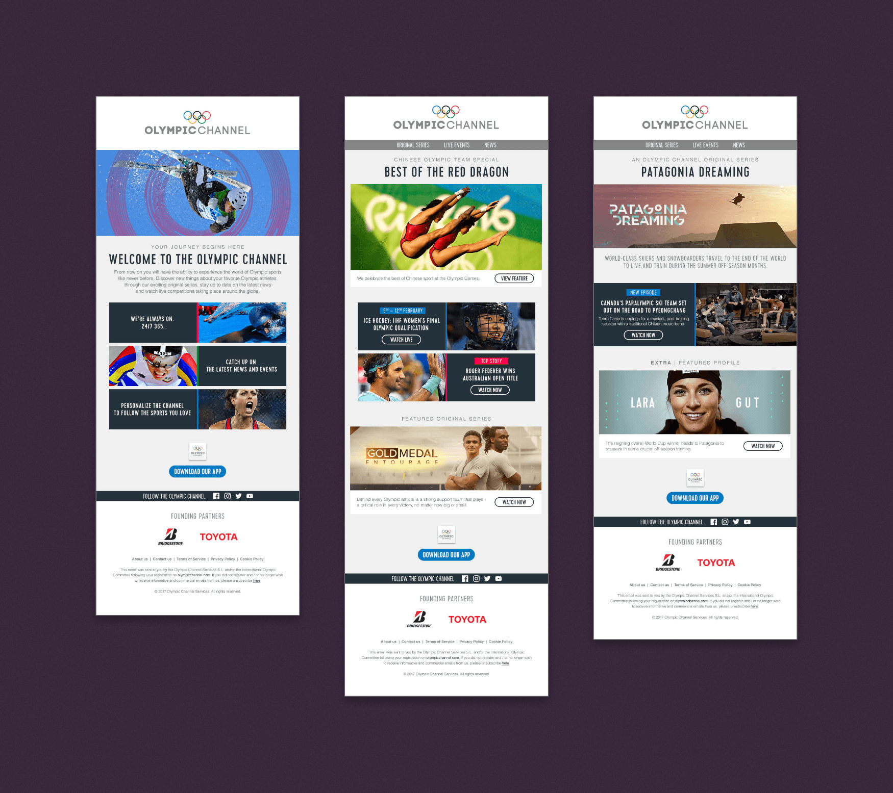 Olympic Channel newsletter concepts